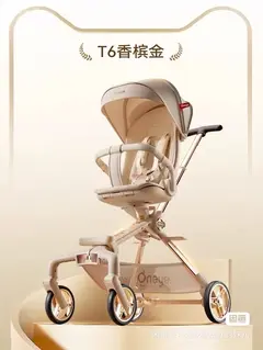 丸丫T6 香槟金PLUS婴儿推车，高景观设计，四轮避震，推起来很顺滑，可坐可躺，靠背三档调节，空间大
