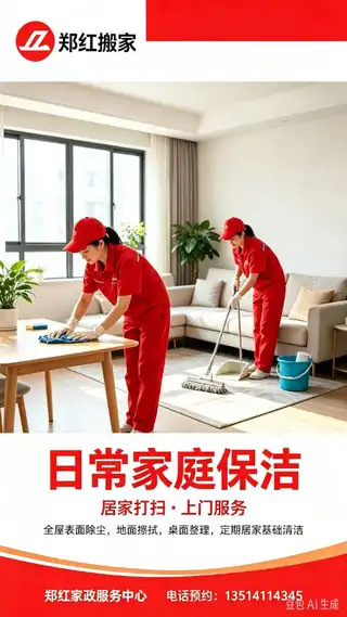 郑红家政服务中心（郑红搬家） 服务：搬家、家具拆装、家庭物品收纳、长短途运输、家庭保洁、开荒保洁（家