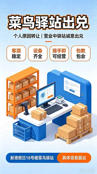驿站转让因个人原因让营业中驿站出兑 客源稳定设备齐全接手即可经营包教包会 新港假日18号楼菜鸟驿站